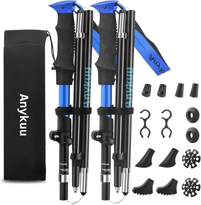Anykuu Bastones de Senderismo y Trekking Plegables 2PCS Aluminio 7075