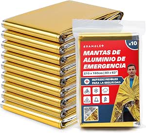 Bramble 10 Mantas Térmicas de Emergencia — Aluminio, 210 × 160 cm